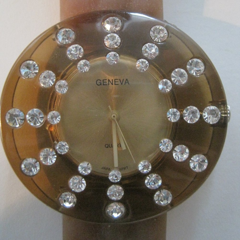 GENEVA TAN SILICONE BAND WITH RHINESTONE CRYSTALS WOMEN'S WATCH NEW